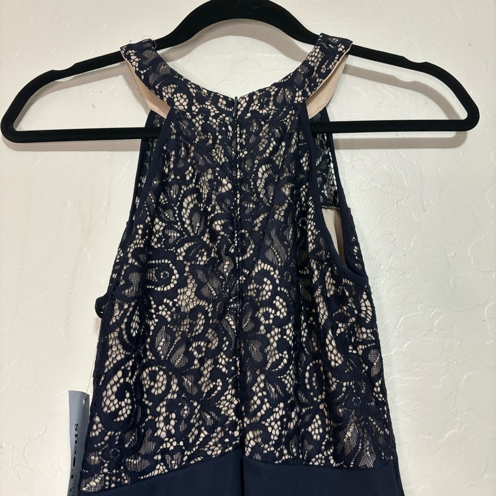 Enfocus Studio Blue Halter Top Sheer Lace Fit and Flare Cocktail Dress Size 4 - Picture 10 of 11
